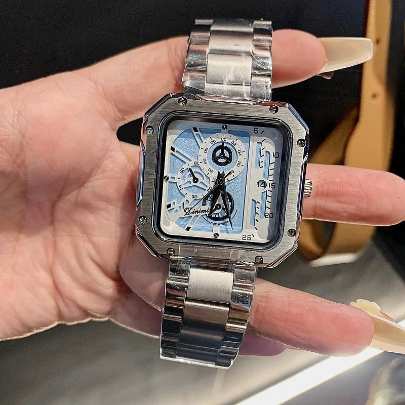 Bold Square Watch for Women Steel Strap Large Dial Mechanical Face Luxury Fashion Accessory Unisex Gift Holiday Birthday Present