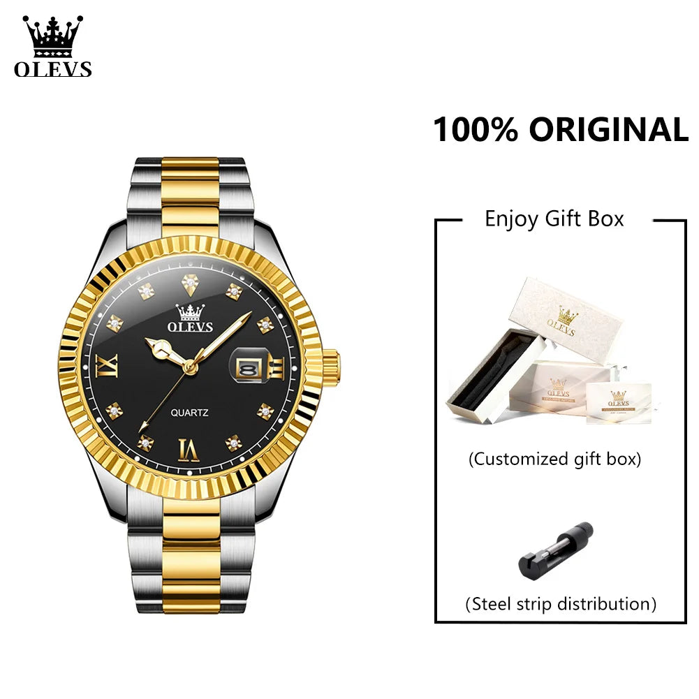 OLEVS 3623 Top Brand Quartz Man Watch Stainless Steel Waterproof Luminous Original Calendar Diamond Scale Fashion Watch For Men