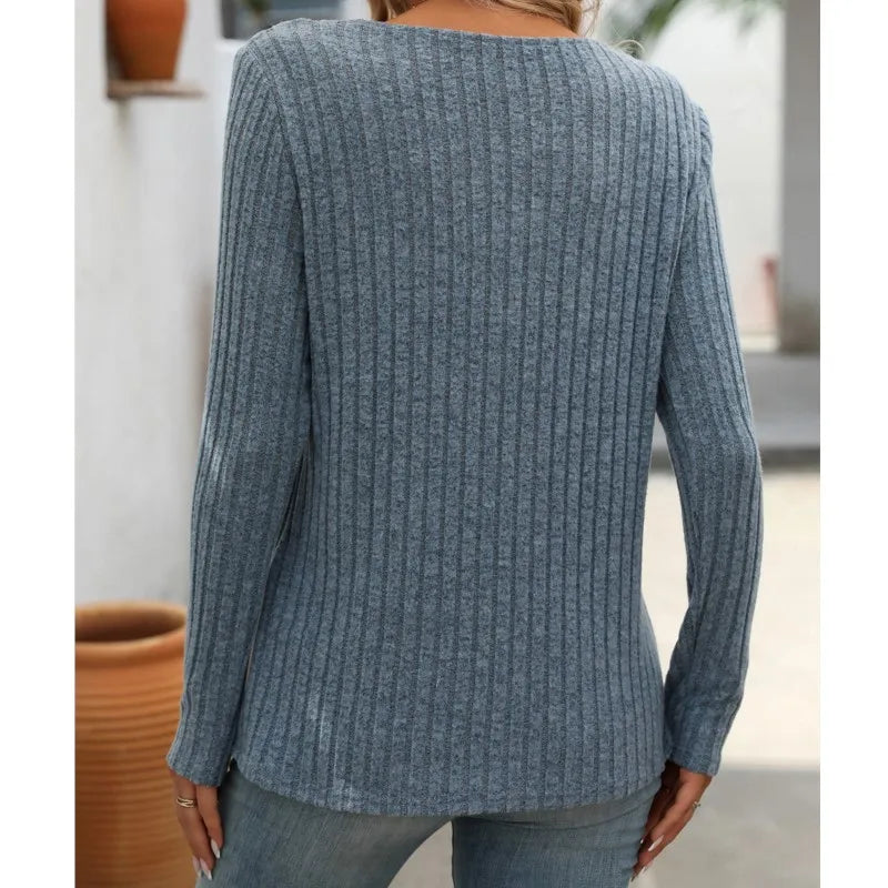 Autumn Winter Casual Knitting Pullover Top For Woman Fashion V-neck Long Sleeves Sweater Ladies Loose Splicing Button Ropa Mujer