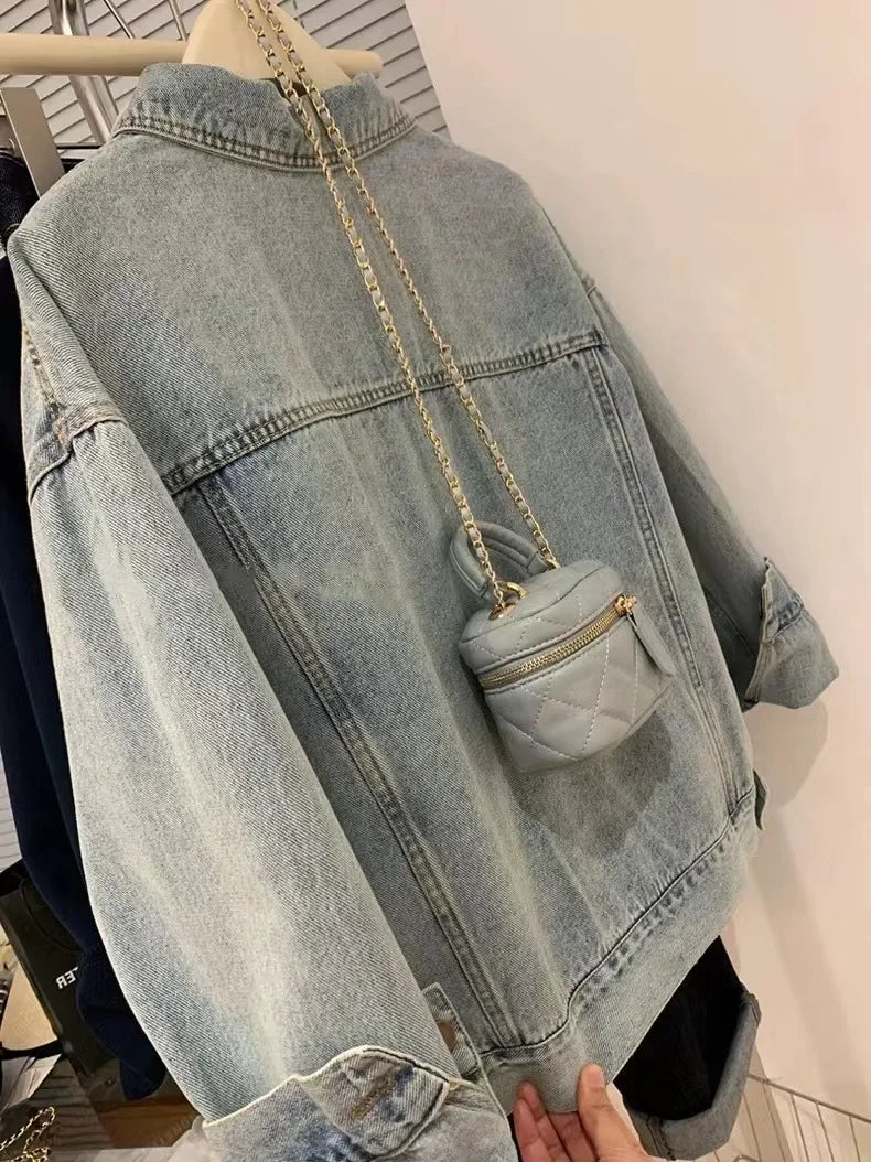 Denim Coat Women Y2k Spring Autumn Cotton Ropa Bow Jeans Vintage Punk Gothic Bomber Jacket Windbreaker Embroidery Jackets Korean