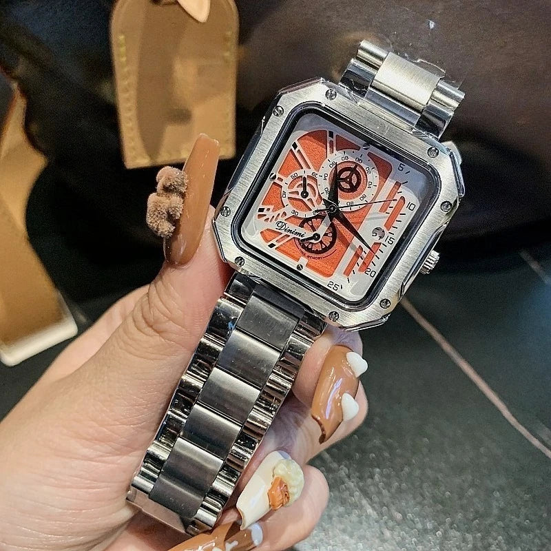 Bold Square Watch for Women Steel Strap Large Dial Mechanical Face Luxury Fashion Accessory Unisex Gift Holiday Birthday Present