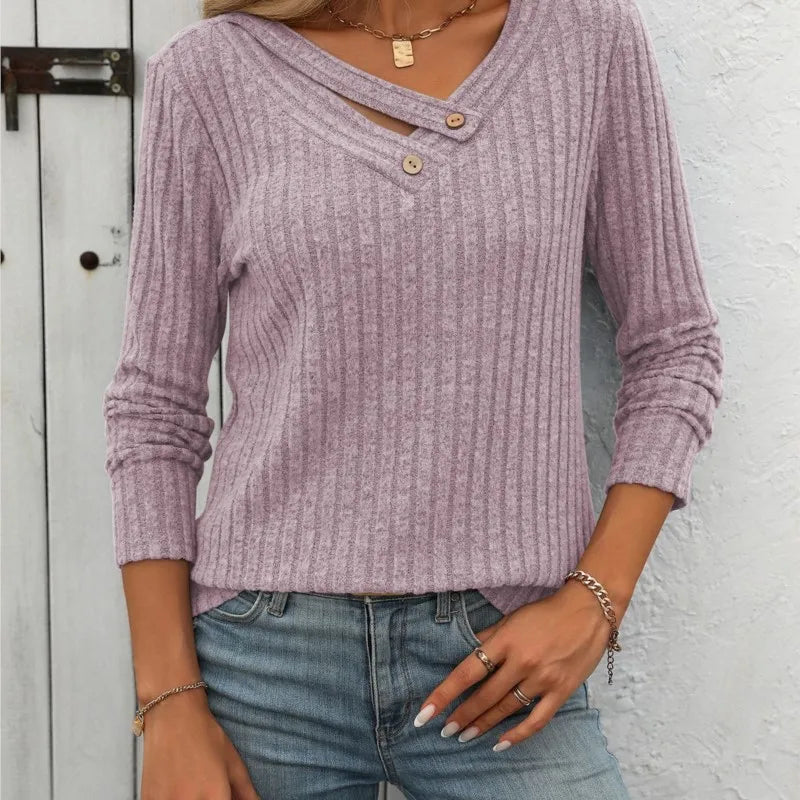 Autumn Winter Casual Knitting Pullover Top For Woman Fashion V-neck Long Sleeves Sweater Ladies Loose Splicing Button Ropa Mujer