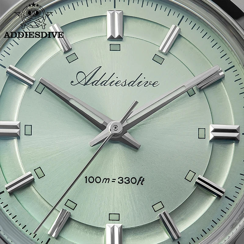 ADDIESDIVE Luxury Quartz Man Watch 36mm Super Luminous Bubble Mirror Glass Waterproof Watches For Man Stainless Steel Watch Male