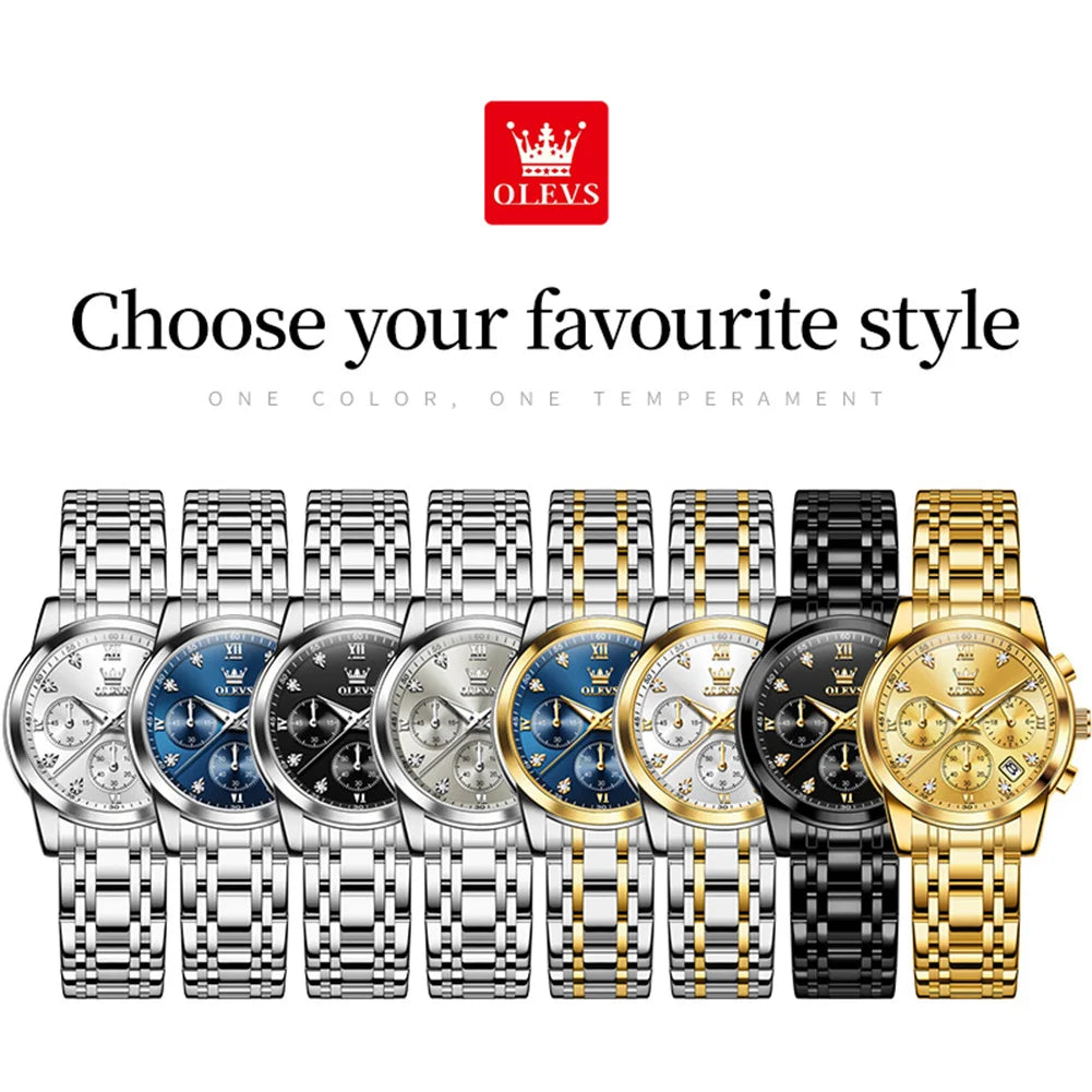 OLEVS Classic Three Eyes Women's Watches Fashion waterproof Chronograph luminous quartz watch for lady dress date genuine watch