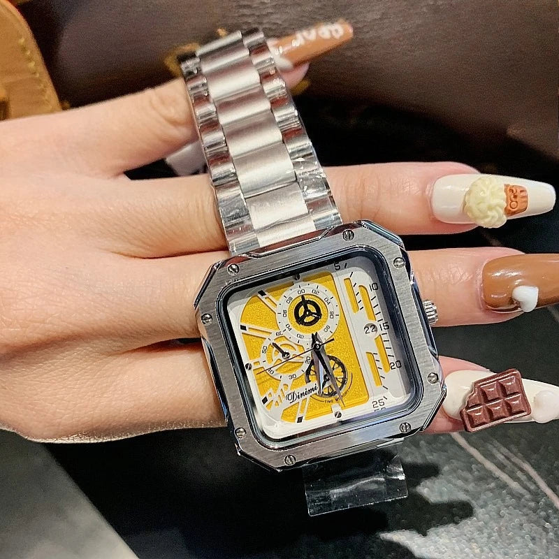 Bold Square Watch for Women Steel Strap Large Dial Mechanical Face Luxury Fashion Accessory Unisex Gift Holiday Birthday Present