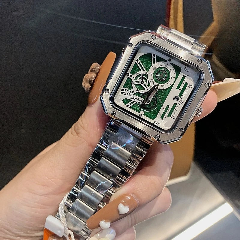 Bold Square Watch for Women Steel Strap Large Dial Mechanical Face Luxury Fashion Accessory Unisex Gift Holiday Birthday Present