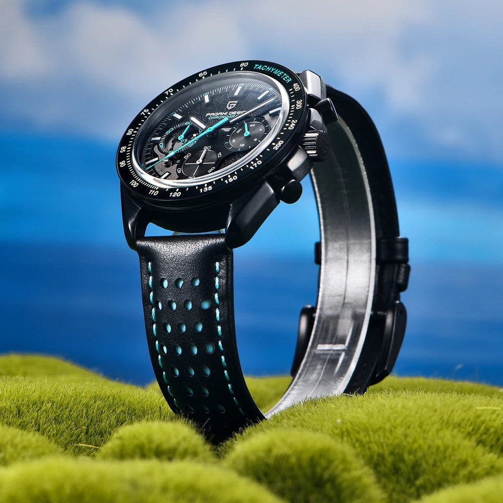 PAGANI DESIGN Men's Retro Luxury Quartz Watch Men's Gift Box Leather VK63 Movement Sapphire Crystal 100m Waterproof Men's Watch