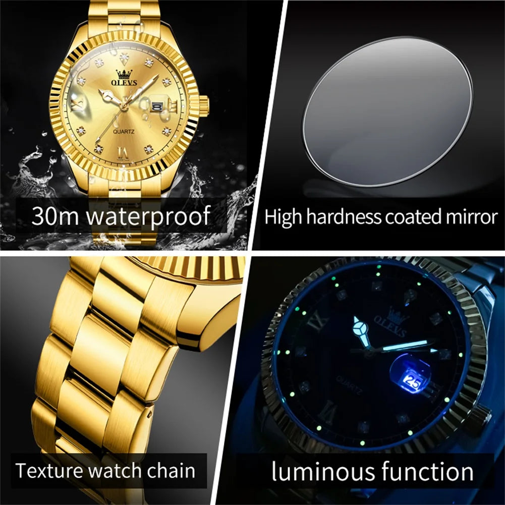 OLEVS 3623 Top Brand Quartz Man Watch Stainless Steel Waterproof Luminous Original Calendar Diamond Scale Fashion Watch For Men