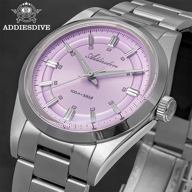 ADDIESDIVE Luxury Quartz Man Watch 36mm Super Luminous Bubble Mirror Glass Waterproof Watches For Man Stainless Steel Watch Male