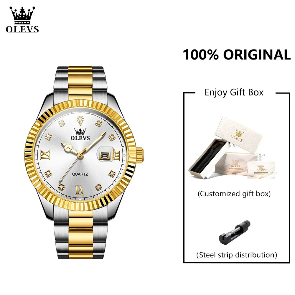 OLEVS 3623 Top Brand Quartz Man Watch Stainless Steel Waterproof Luminous Original Calendar Diamond Scale Fashion Watch For Men