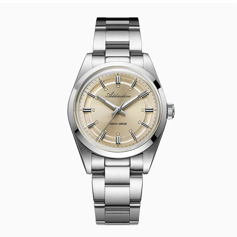 ADDIESDIVE Luxury Quartz Man Watch 36mm Super Luminous Bubble Mirror Glass Waterproof Watches For Man Stainless Steel Watch Male