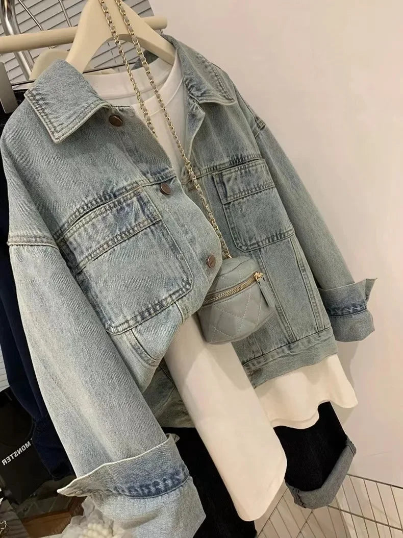 Denim Coat Women Y2k Spring Autumn Cotton Ropa Bow Jeans Vintage Punk Gothic Bomber Jacket Windbreaker Embroidery Jackets Korean