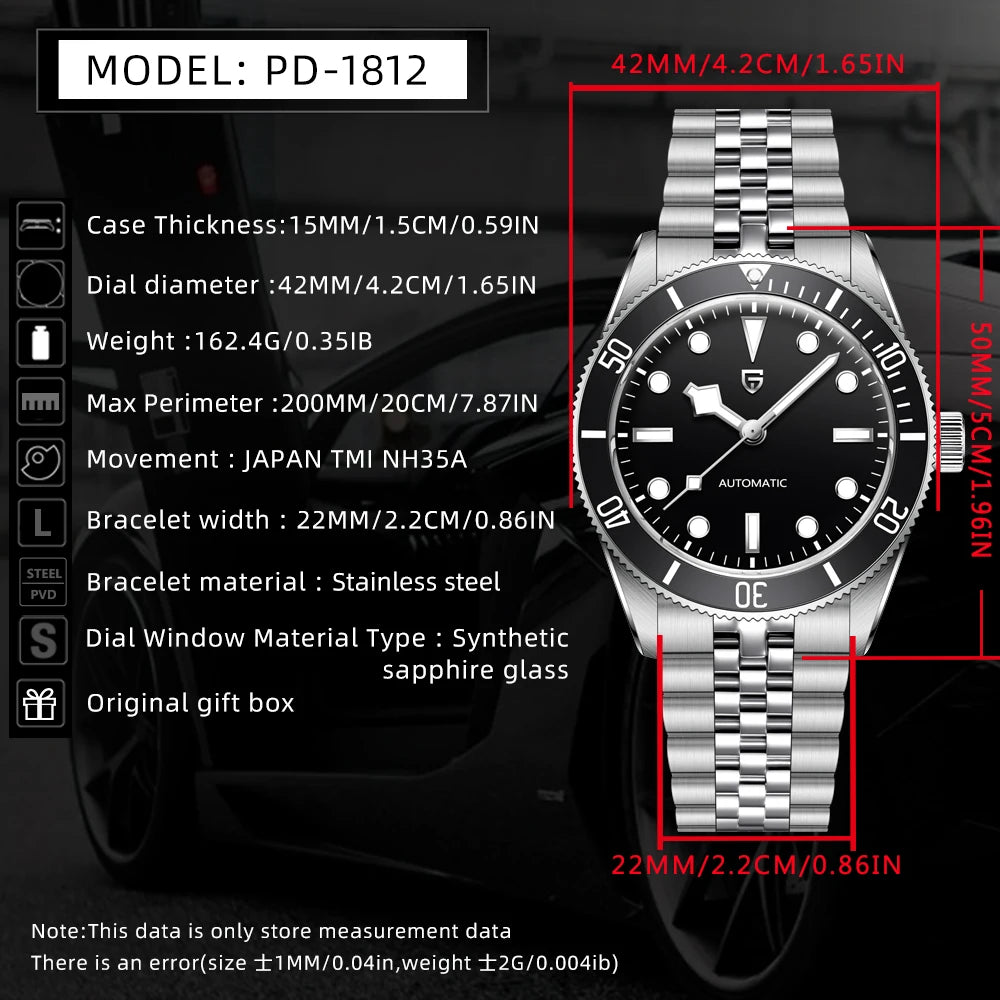 PAGANI DESIGN 2025 new men's watch sapphire luxury retro mechanical watch men's gift box stainless steel waterproof men's watch