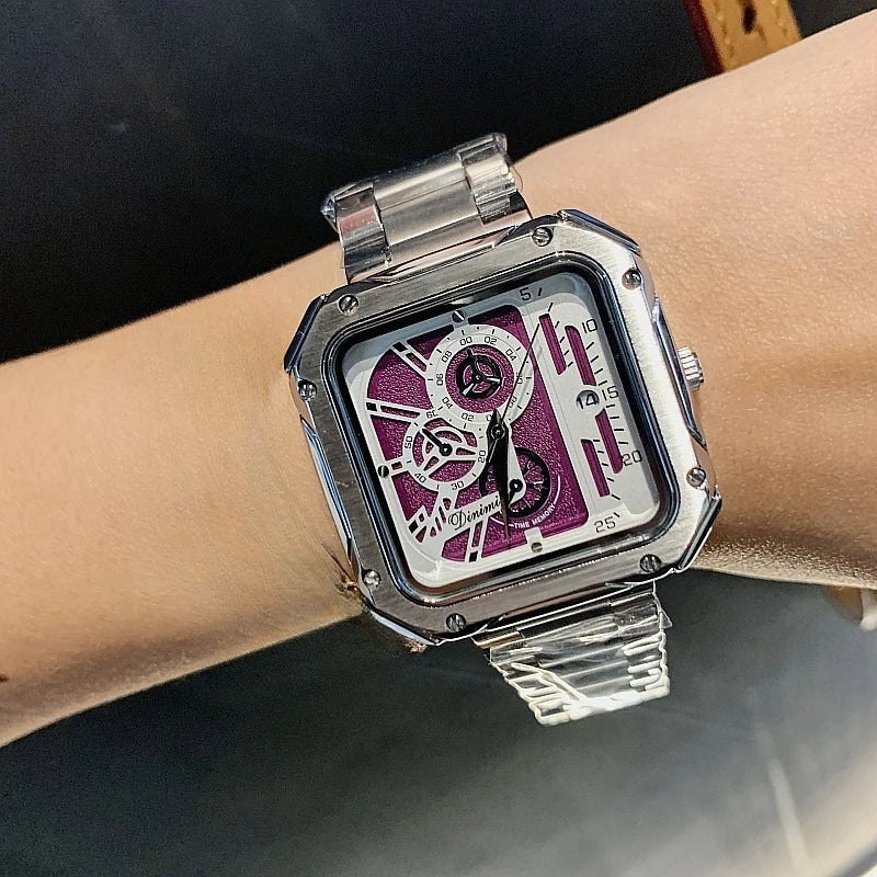 Bold Square Watch for Women Steel Strap Large Dial Mechanical Face Luxury Fashion Accessory Unisex Gift Holiday Birthday Present