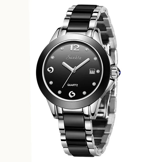 LIGE Sunkta Fashion Elegant Women's Watches Casual Luxury Ceramic Waterproof Ladies Clock Auto Date Dress Quartz Woman Watch+Box