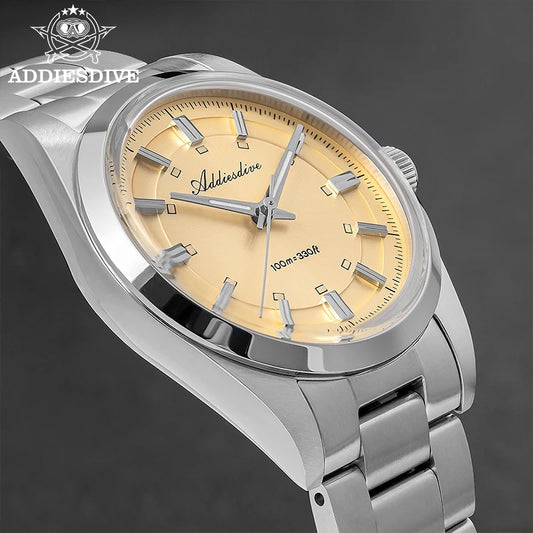 ADDIESDIVE Luxury Quartz Man Watch 36mm Super Luminous Bubble Mirror Glass Waterproof Watches For Man Stainless Steel Watch Male