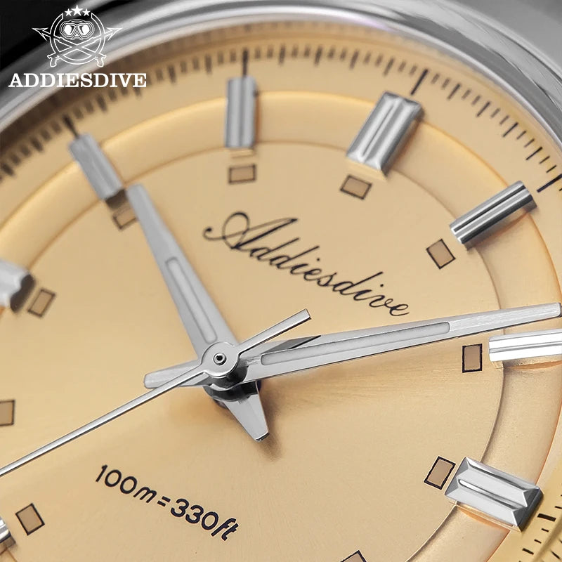 ADDIESDIVE Luxury Quartz Man Watch 36mm Super Luminous Bubble Mirror Glass Waterproof Watches For Man Stainless Steel Watch Male