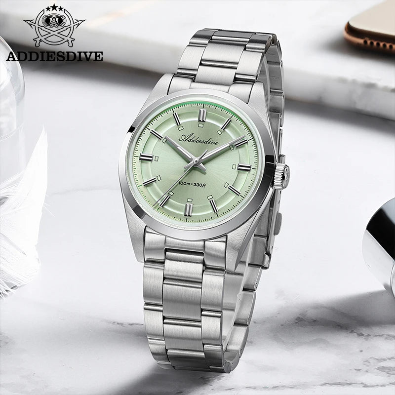 ADDIESDIVE Luxury Quartz Man Watch 36mm Super Luminous Bubble Mirror Glass Waterproof Watches For Man Stainless Steel Watch Male