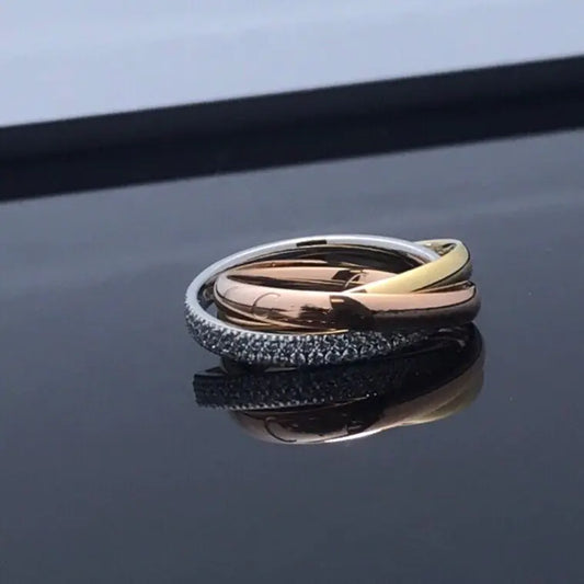 Tricolor Diamond Unity Ring Set