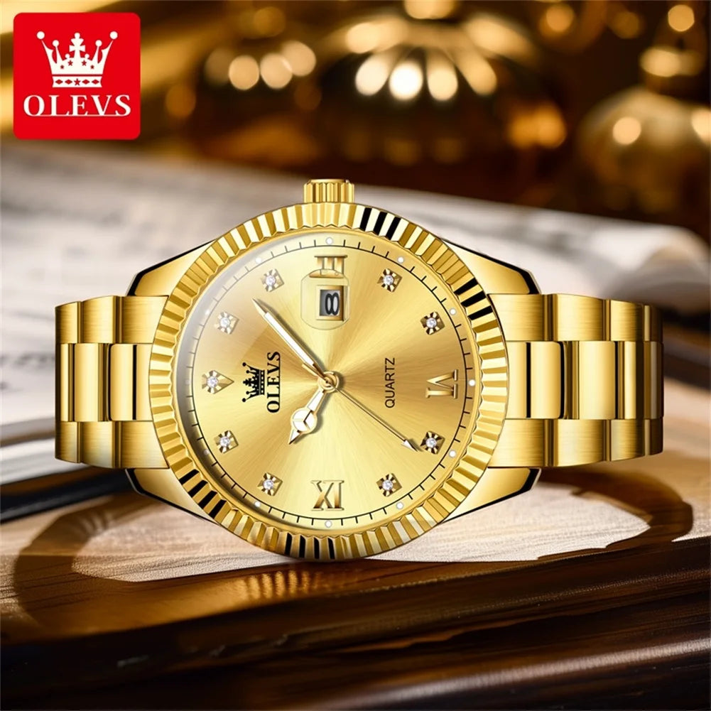 OLEVS 3623 Top Brand Quartz Man Watch Stainless Steel Waterproof Luminous Original Calendar Diamond Scale Fashion Watch For Men