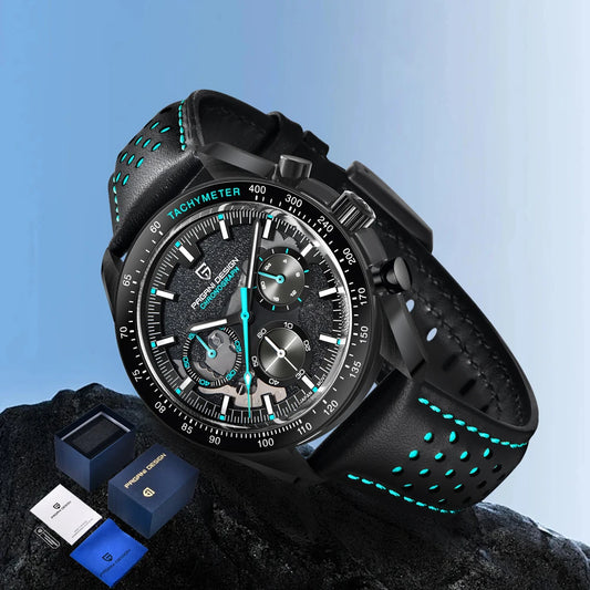 PAGANI DESIGN Men's Retro Luxury Quartz Watch Men's Gift Box Leather VK63 Movement Sapphire Crystal 100m Waterproof Men's Watch