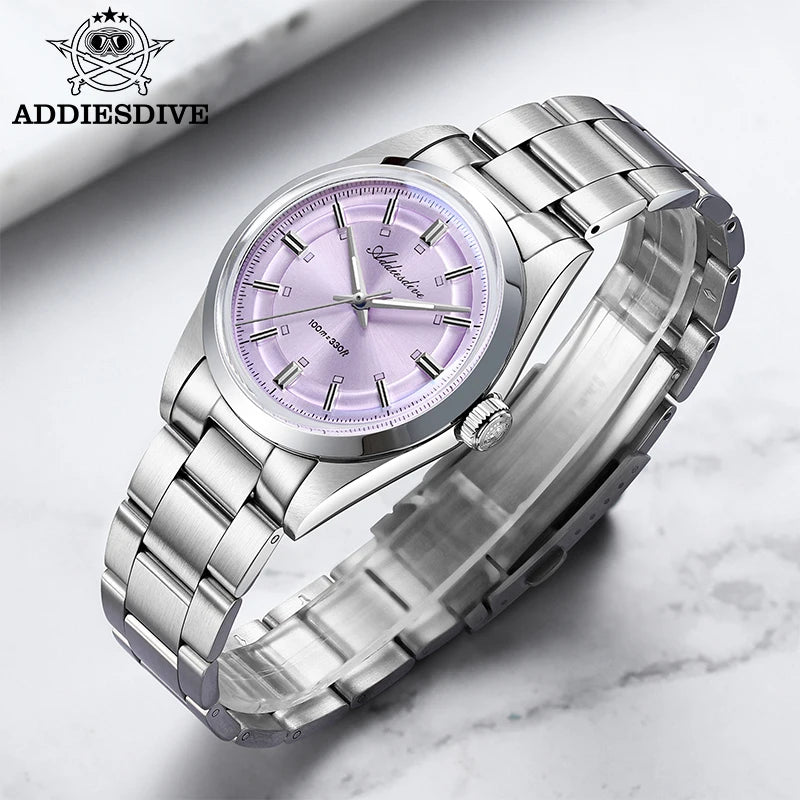 ADDIESDIVE Luxury Quartz Man Watch 36mm Super Luminous Bubble Mirror Glass Waterproof Watches For Man Stainless Steel Watch Male