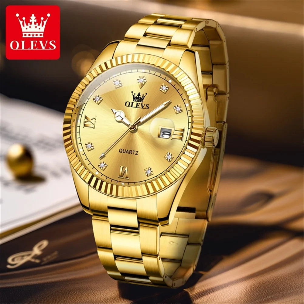 OLEVS 3623 Top Brand Quartz Man Watch Stainless Steel Waterproof Luminous Original Calendar Diamond Scale Fashion Watch For Men