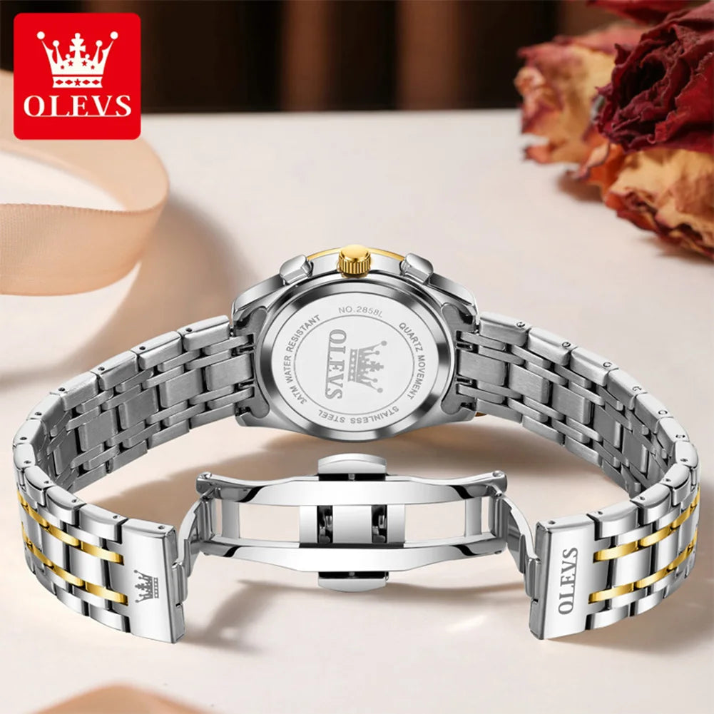 OLEVS Classic Three Eyes Women's Watches Fashion waterproof Chronograph luminous quartz watch for lady dress date genuine watch
