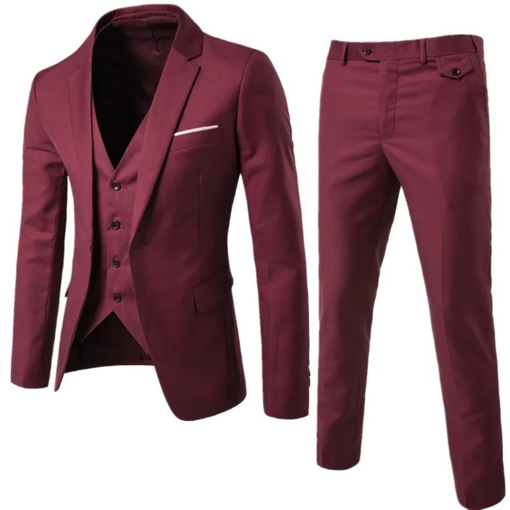 2025 All Season Business Casual Three Piece Suit for Men Groom and Groomsmen Wedding Suit