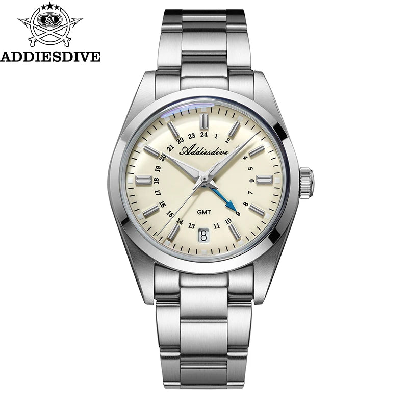 ADDIESDIVE Hot Brand 36mm Luxury GMT Watch Gift for Men 10Bar Waterproof BGW9 Super Luminous 316L Stainless Steel Quartz Watches