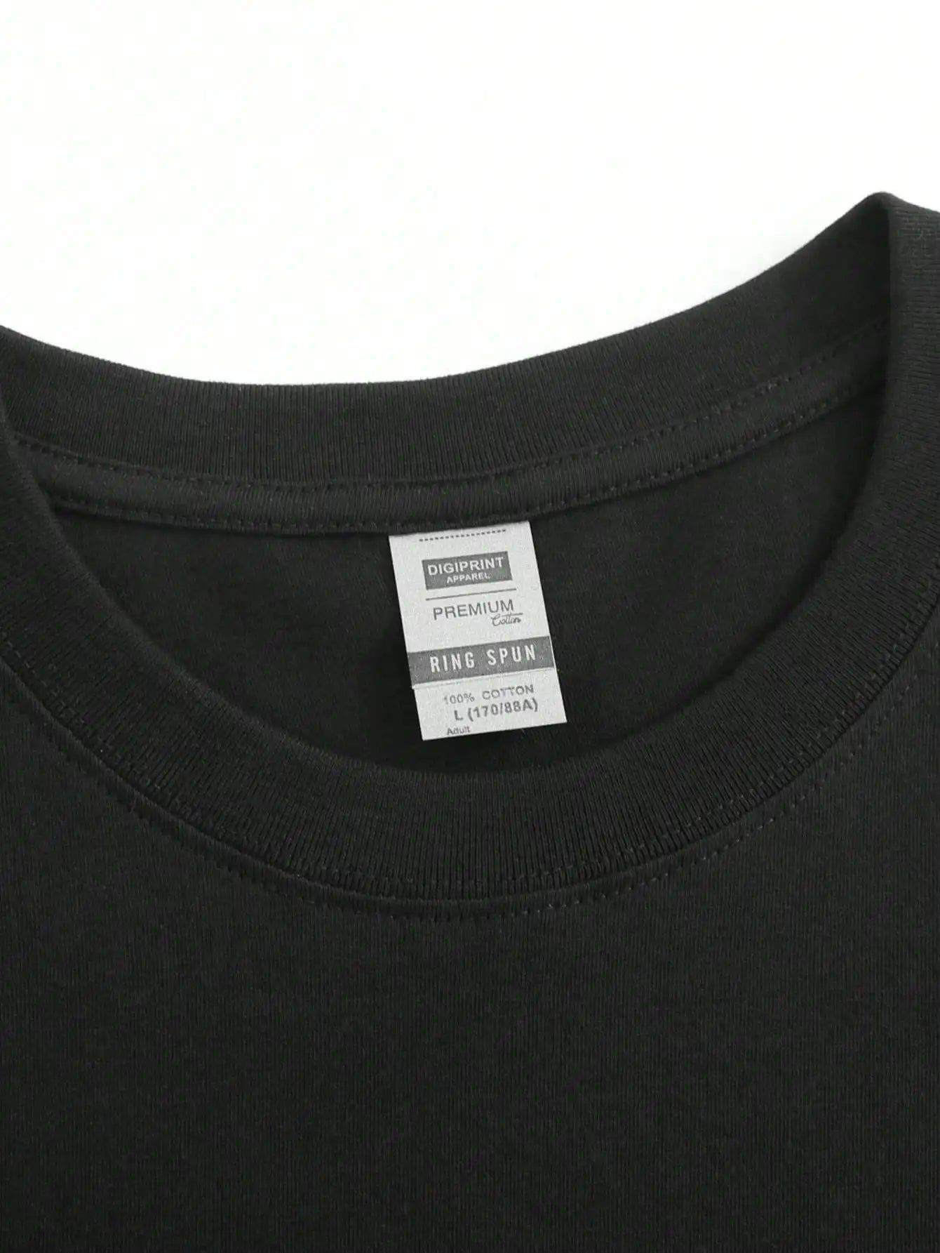 Plus Size Men's T-Shirt, Black Pure Cotton Crew Neck, Suitable for Outdoor Wear in Spring and Summer, Casual and Comfortable