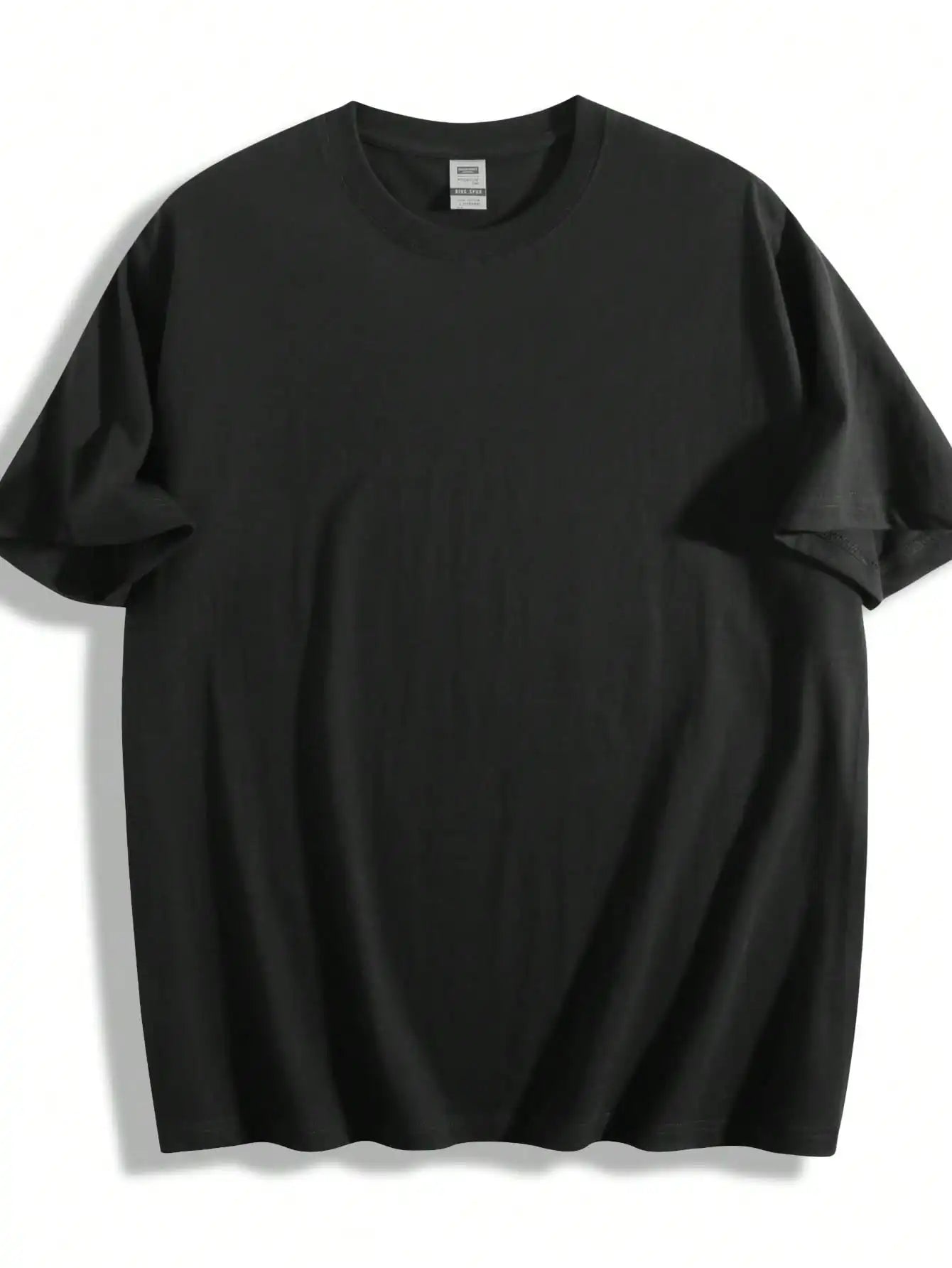 Plus Size Men's T-Shirt, Black Pure Cotton Crew Neck, Suitable for Outdoor Wear in Spring and Summer, Casual and Comfortable