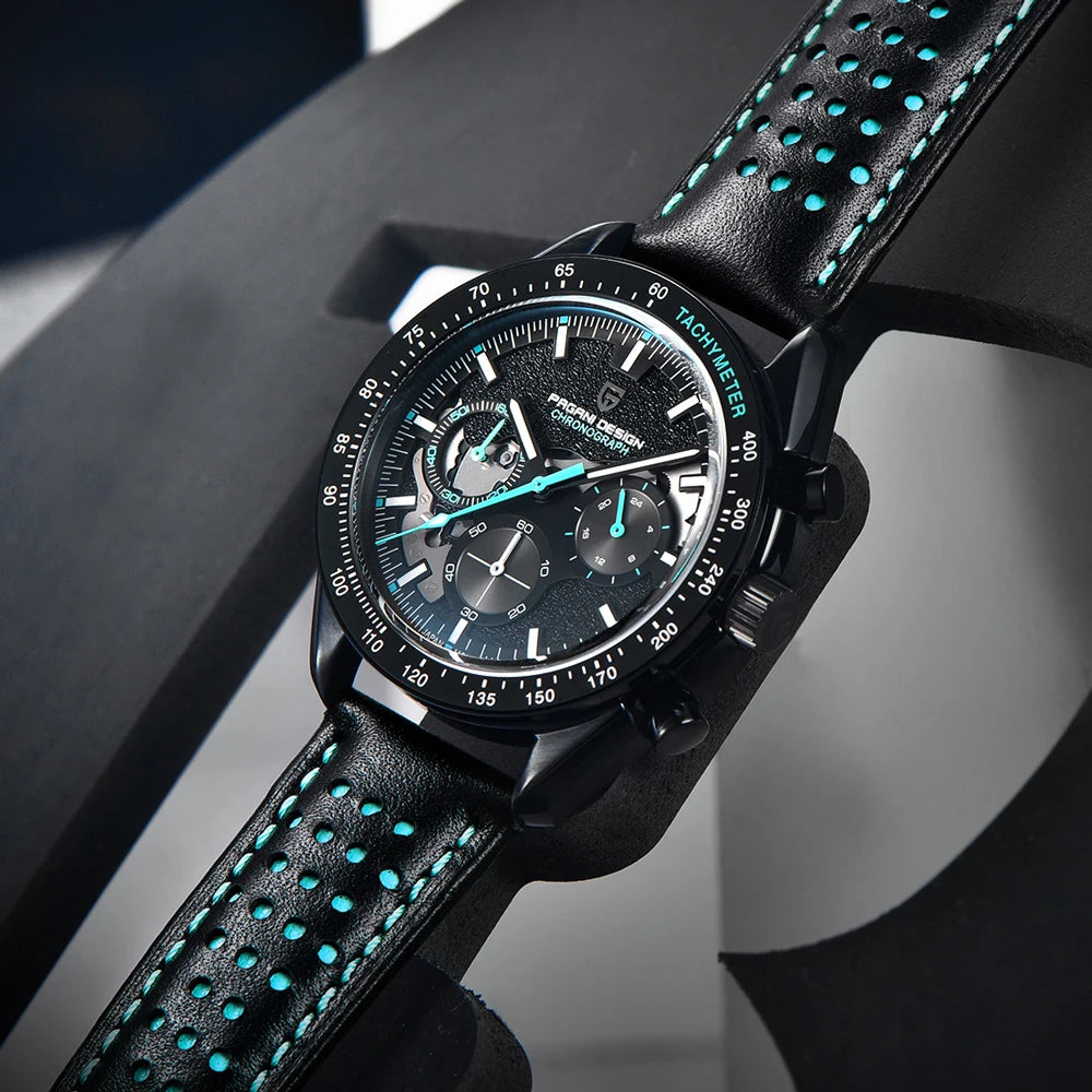 PAGANI DESIGN Men's Retro Luxury Quartz Watch Men's Gift Box Leather VK63 Movement Sapphire Crystal 100m Waterproof Men's Watch