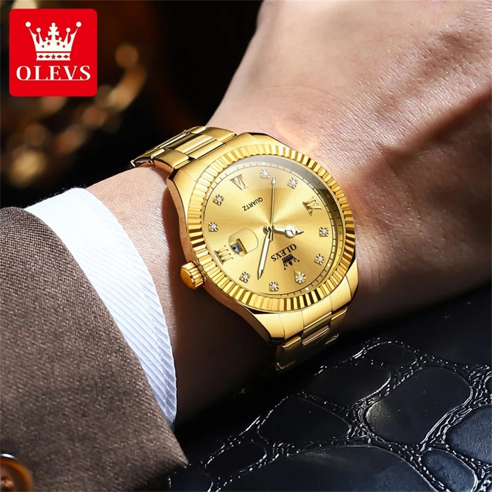 OLEVS 3623 Top Brand Quartz Man Watch Stainless Steel Waterproof Luminous Original Calendar Diamond Scale Fashion Watch For Men