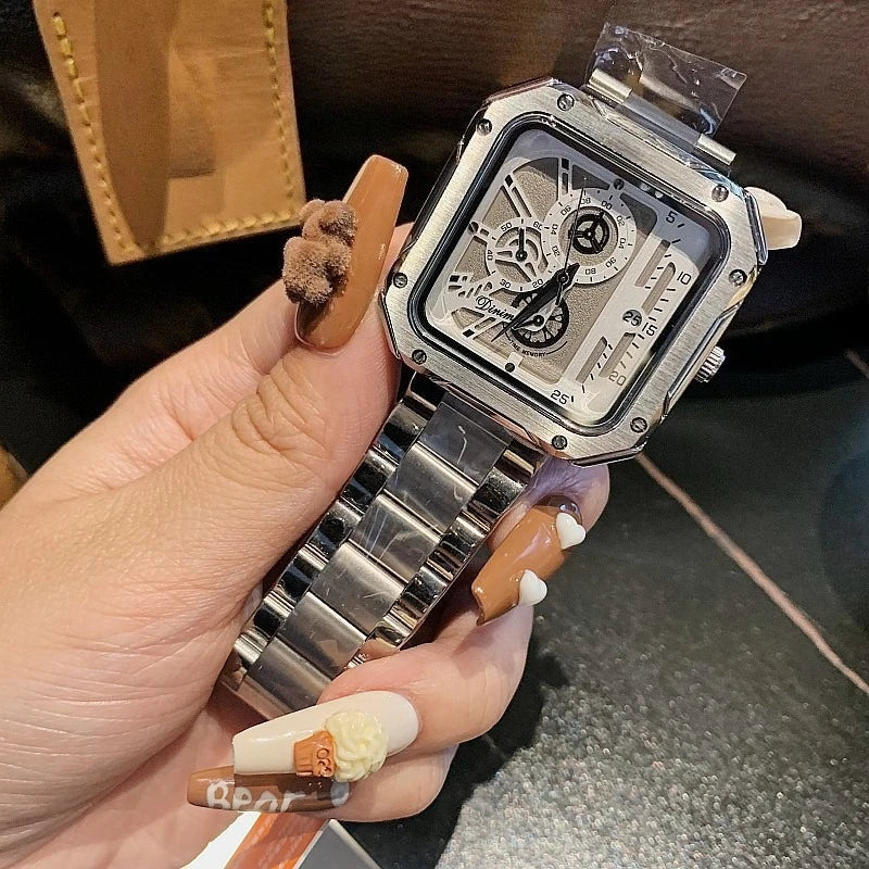 Bold Square Watch for Women Steel Strap Large Dial Mechanical Face Luxury Fashion Accessory Unisex Gift Holiday Birthday Present